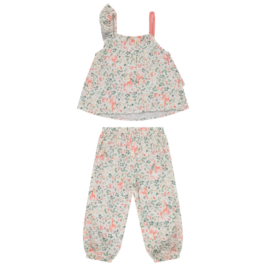Ensemble tunique + pantalon fluide imprimé fantaisie pour bébé fille