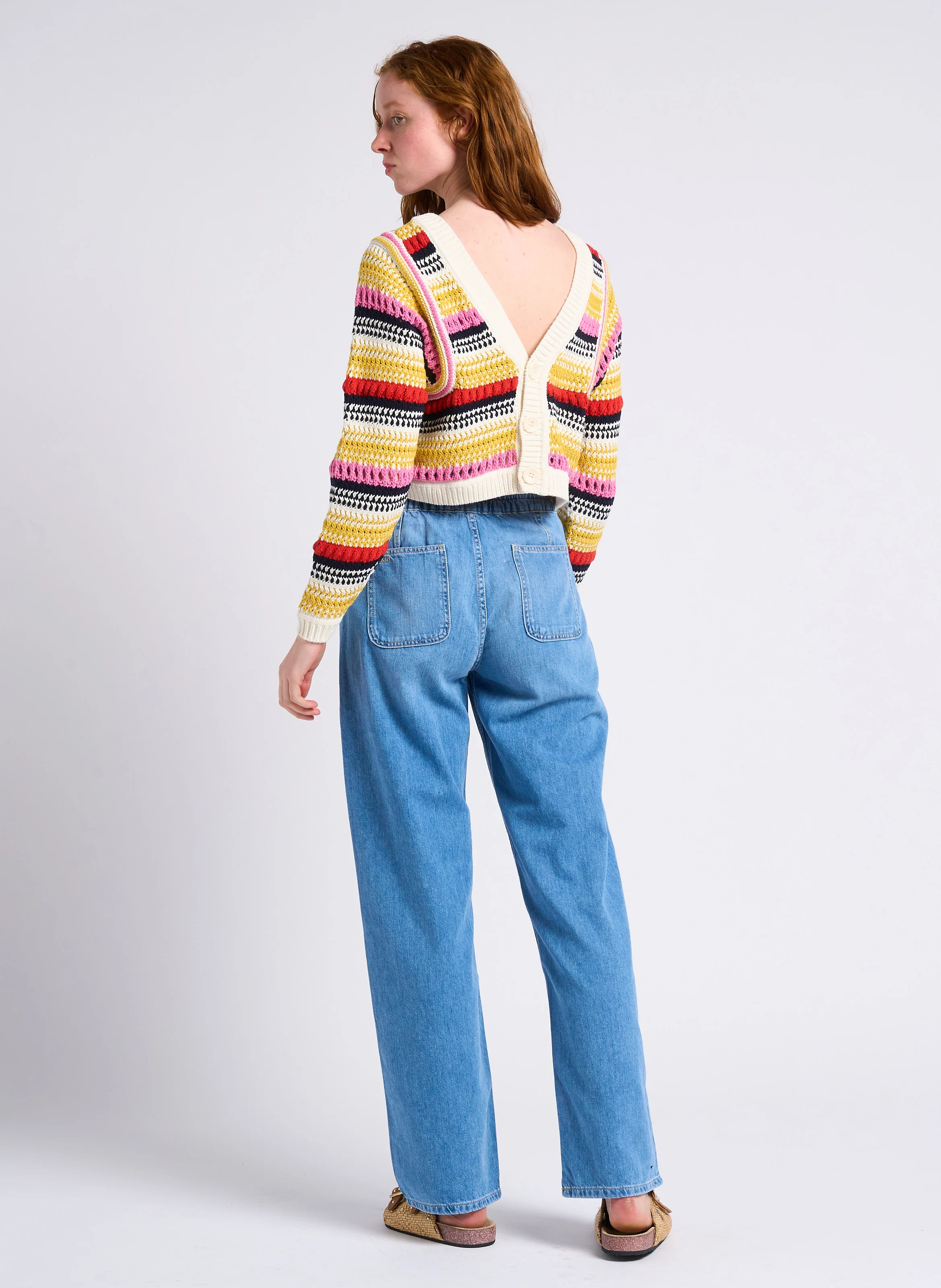 MIMA - Pantalon large taille haute en coton | Bleu