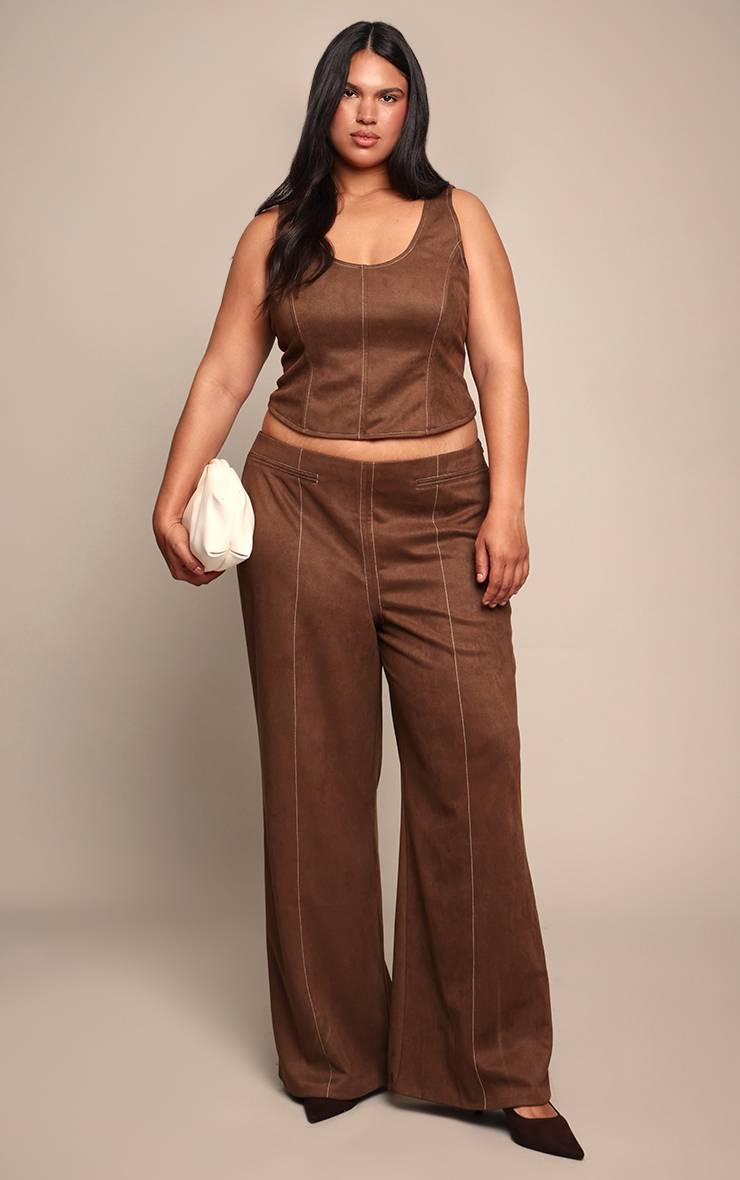 Chocolat Haut Corset Grande Taille En Synthétique Avec Coutures Contrastées