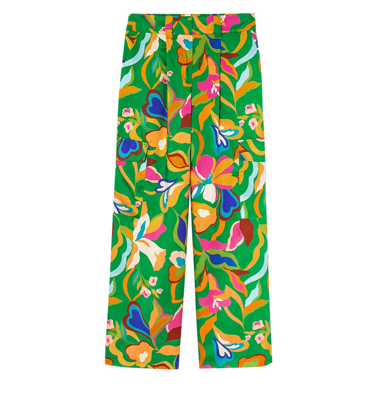 Pantalon cargo en satin Femme - Imprimé vert