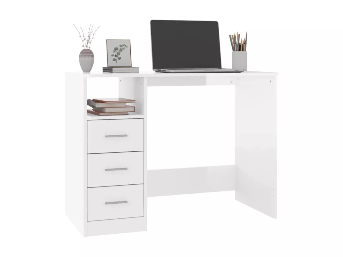 Bureau et tiroirs Blanc brillant 102x50x76 cm Bois d'ingénierie