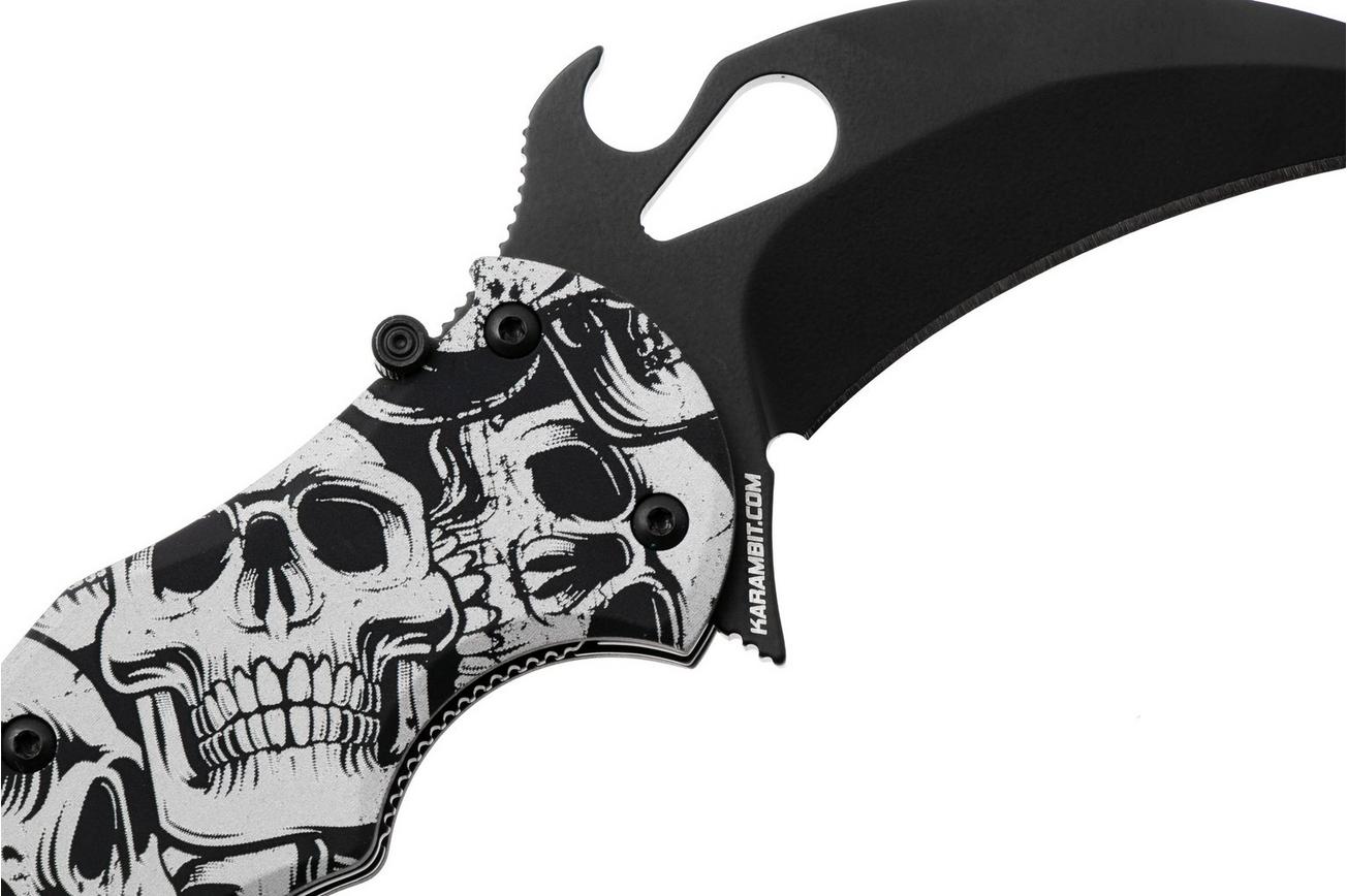 Fox FX-599 ALB-3 The End, Black Idroglider Böhler N690Co, Engraved Aluminum, karambitmes