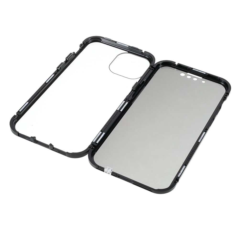 iPhone 13 Magnetische Alu Schutzhülle mit Panzer Glas Backcover   Privacy Displayschutz (Magnet-Technologie) - Schwarz