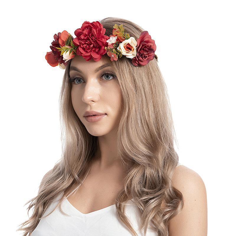 (Ø18cm) Haar Blumenkranz Party Accessoire Rosen Haarband für Hochzeit / Junggesellinnenabschied - Rot