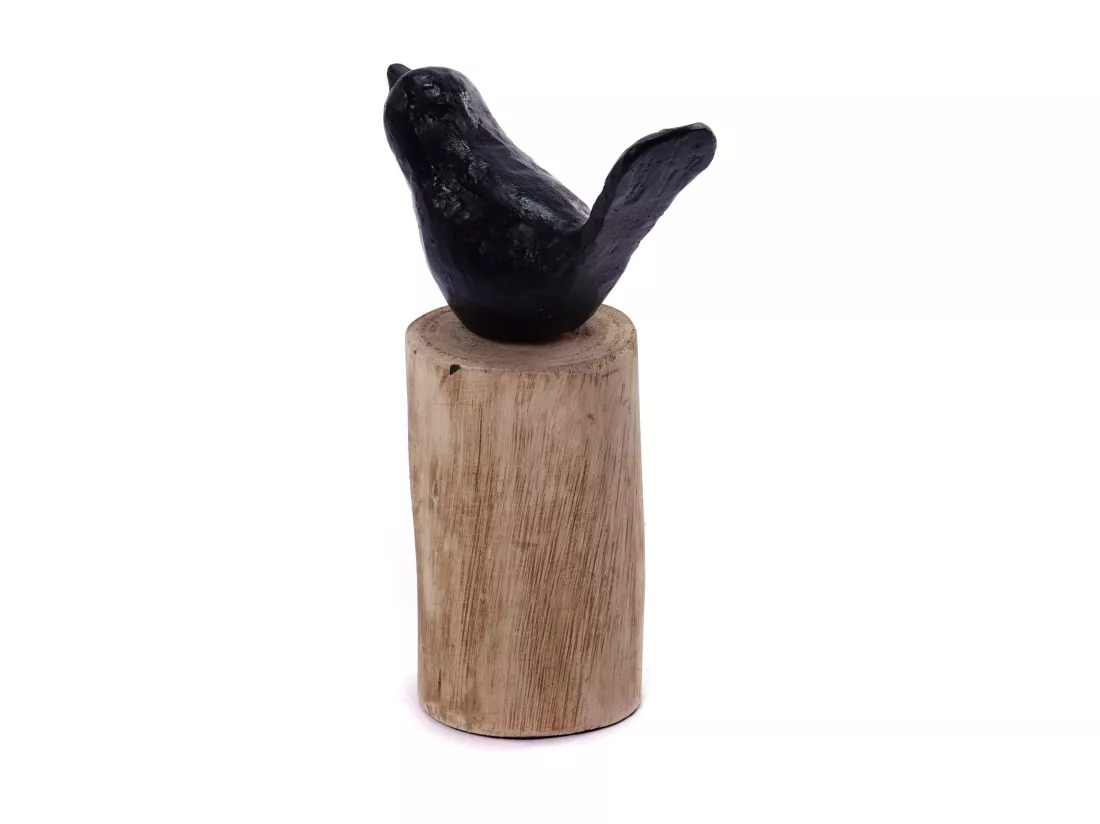 SCULPTURE Oiseau Birdy III Socle en bois de mangue noir-nature