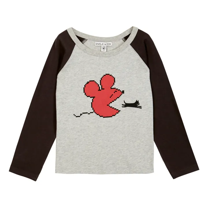 Emile et Ida T-Shirt Coton Bio Bicolore Souris | Gris chiné