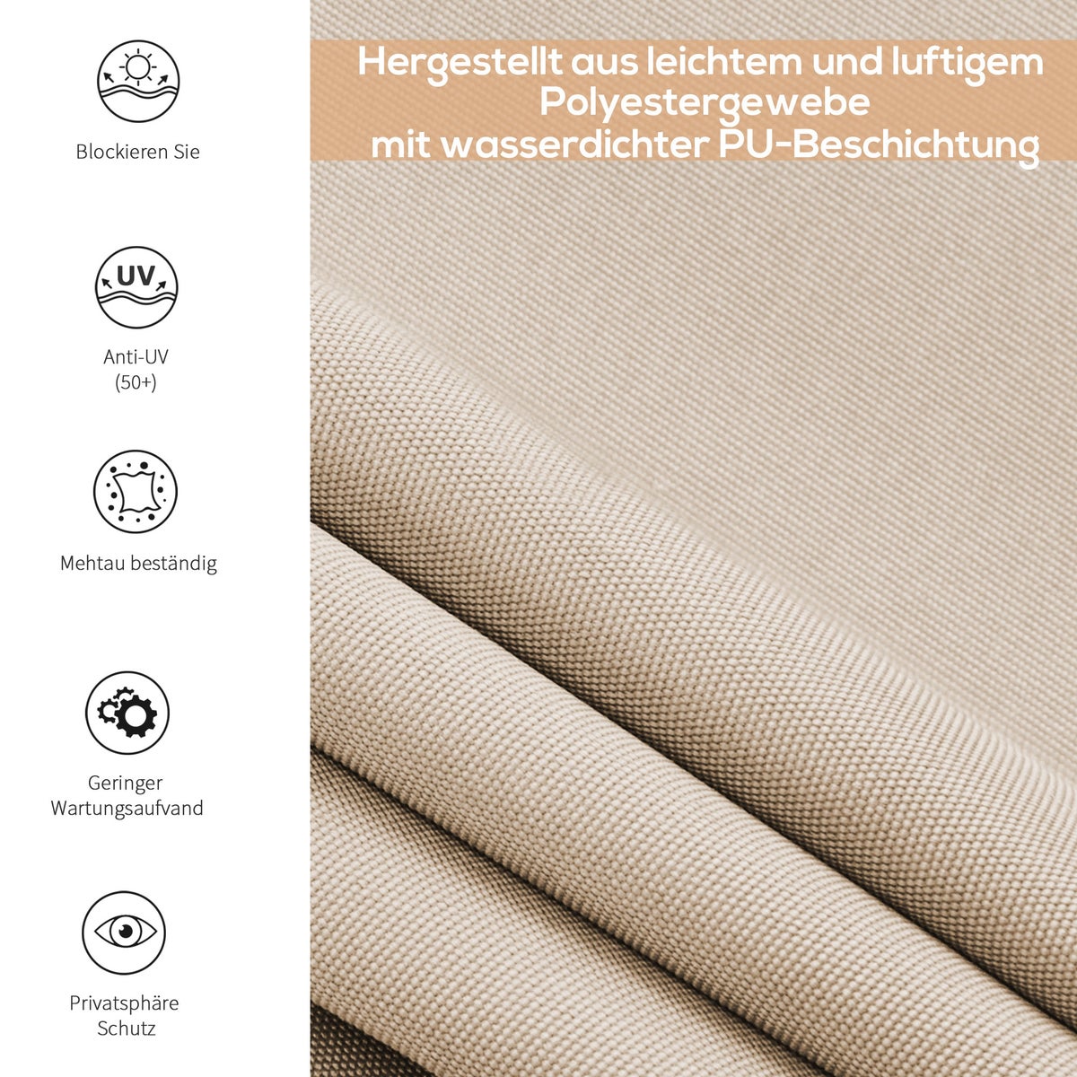 Outsunny verticale zonwering, verticale zonwering met handzwengel, 250 x 160 cm, polyester doek + aluminium, crèmewit