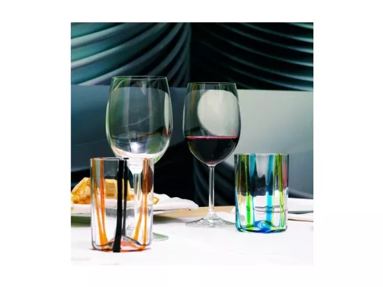 Verre Tirache Zafferano en verre borosilicaté bicolore rouge-gris, boîte de 6 pièces