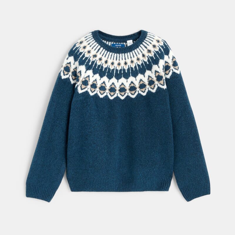 Pull fille scandinave bleu