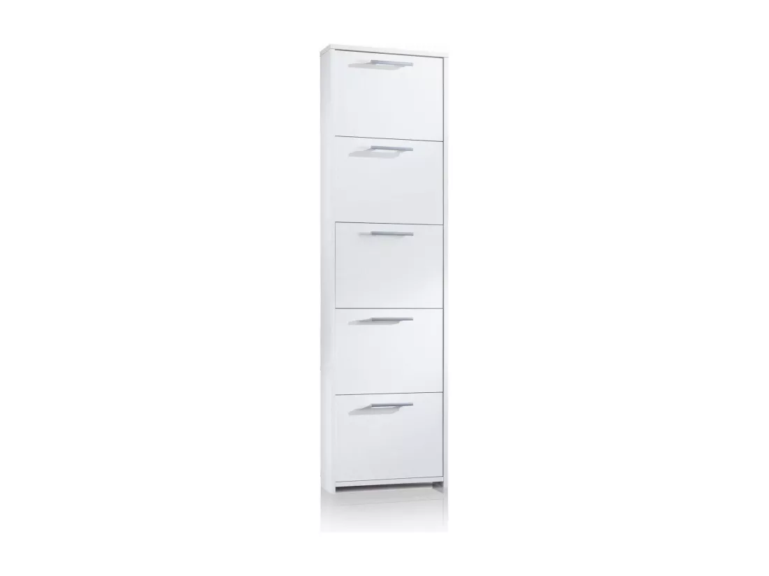 Étagère à chaussures Dbusi, Meuble d'entrée polyvalent avec 5 portes, Armoire à chaussures moderne avec étagères, 100% Made in Italy, 50x18h178 cm, Blanc