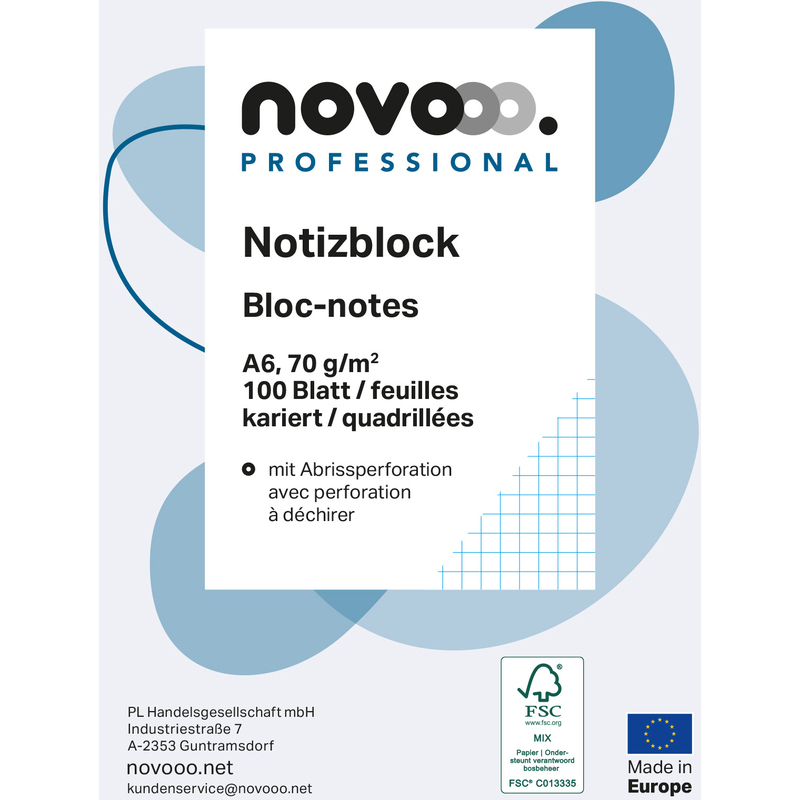 novooo Professional Notizblock, 5 Stück, A6, kariert 4 mm