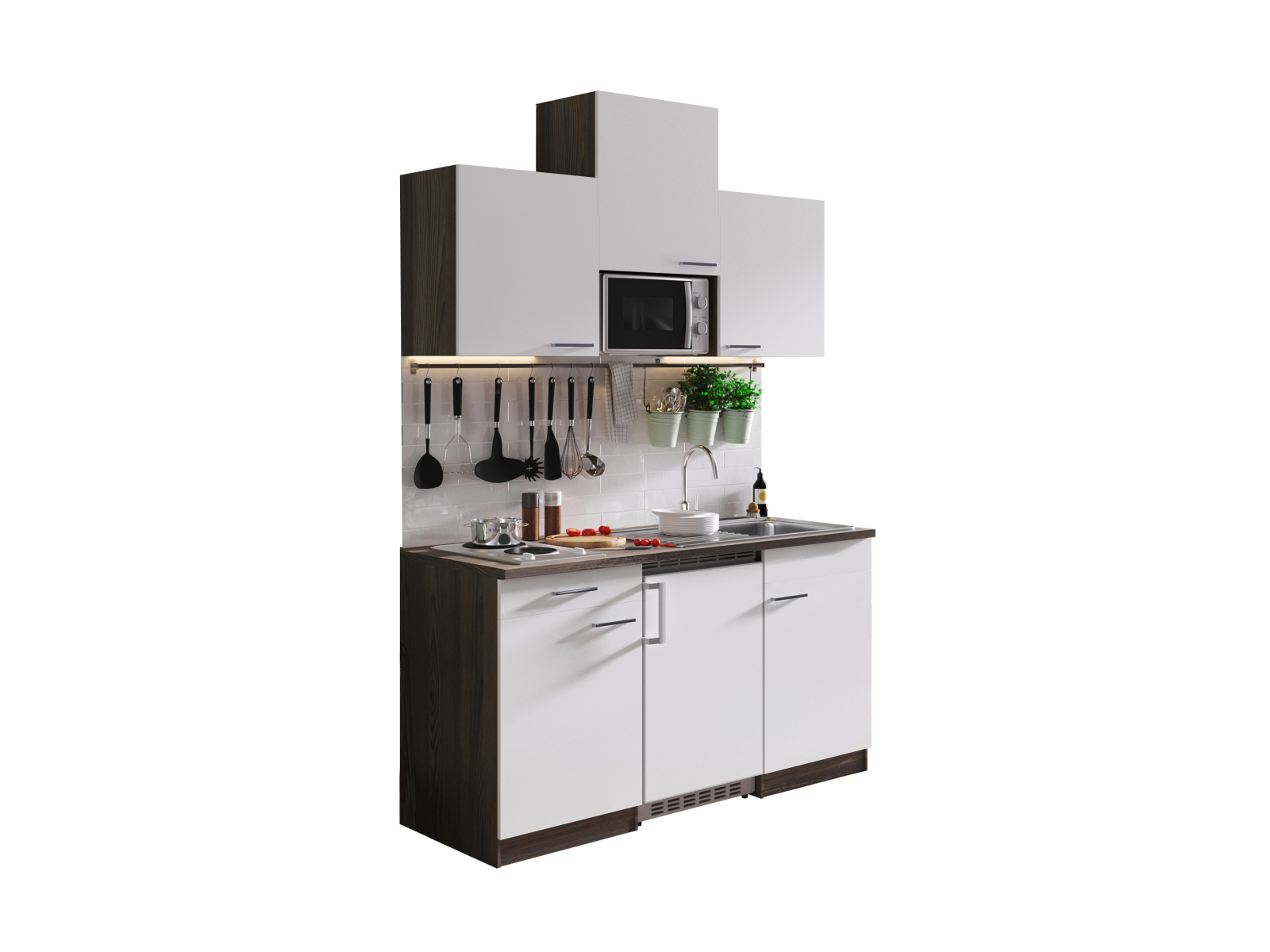 RESPEKTA Singleküche OLIVER - weiß - Eiche York - mit E-Geräten - 150 cm