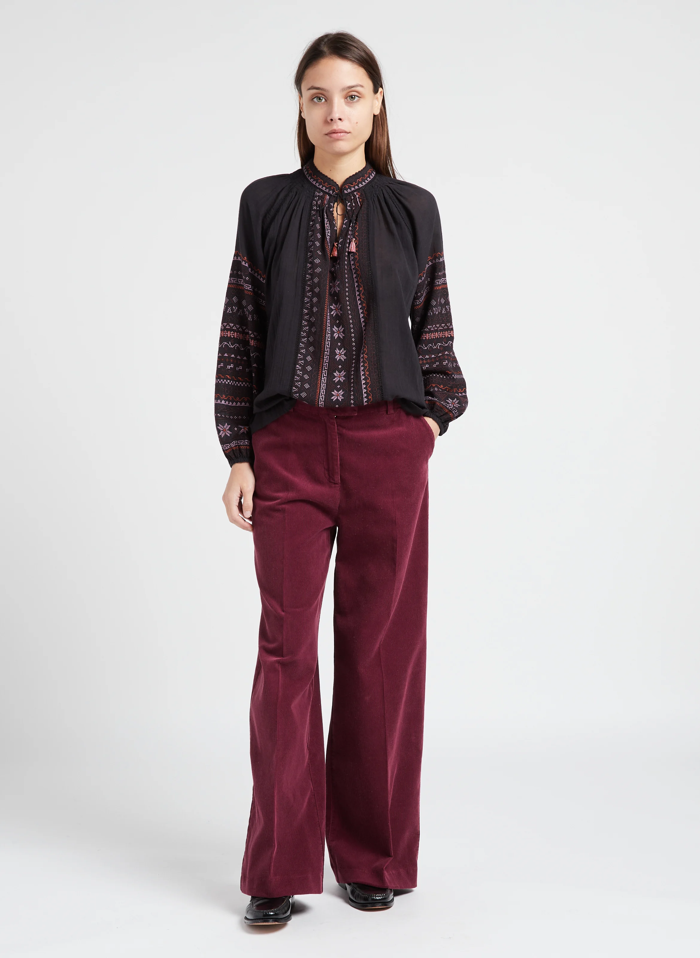 VARSOVIE - Pantalon large en coton | Rouge