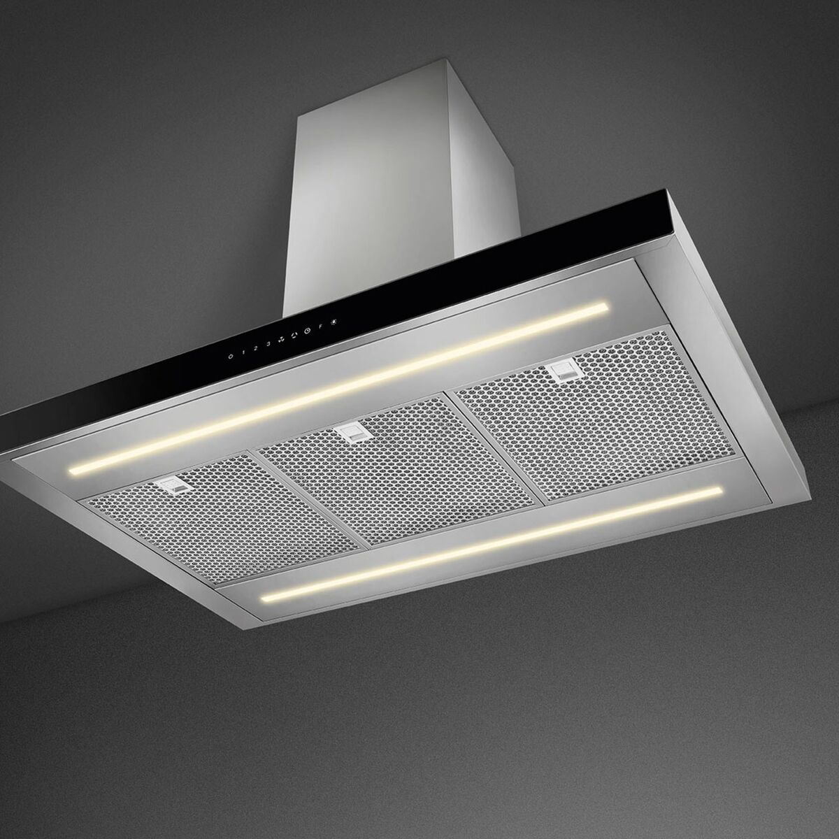 KBTI9L4VN fritthengende ventilator 90 cm, rustfritt stål/glas