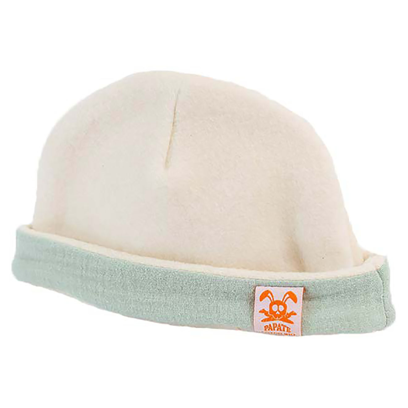 Papate Bonnet de Naissance en Coton Bio blanc/vert - 20x12 cm