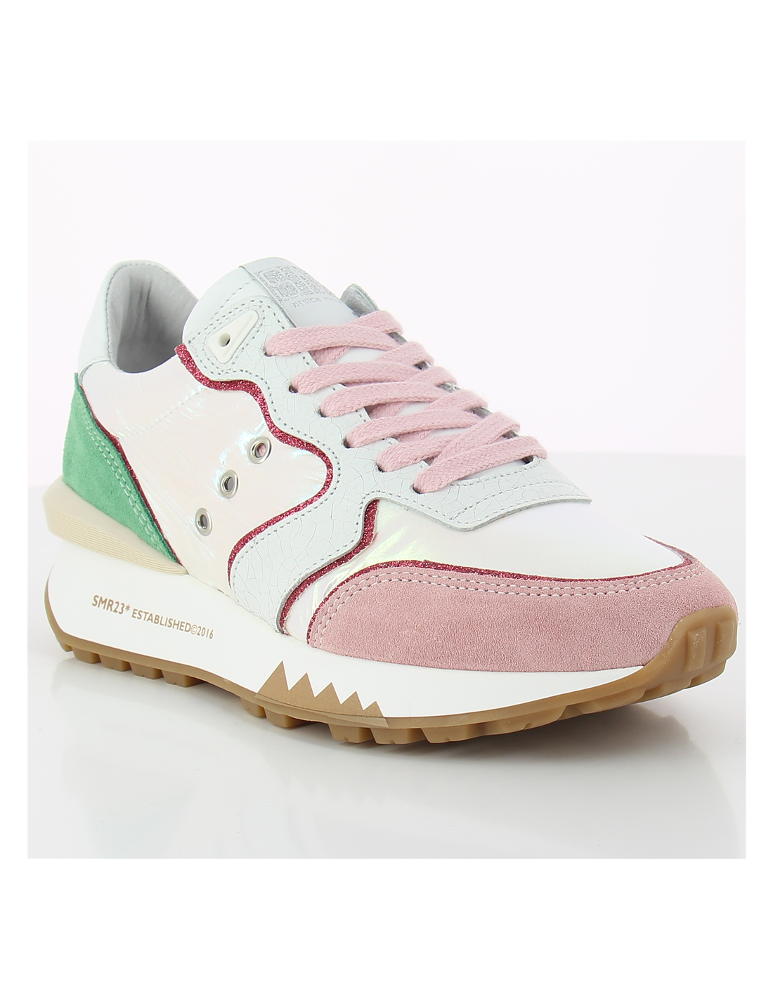 semerdjian baskets de ville femme rene 7448 daim rose/blanc/vert