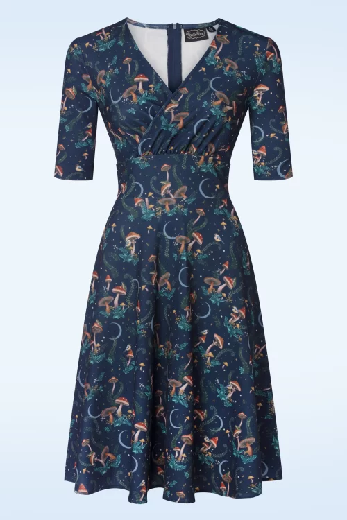 Vixen Midnight Mushroom swing jurk in donkerblauw