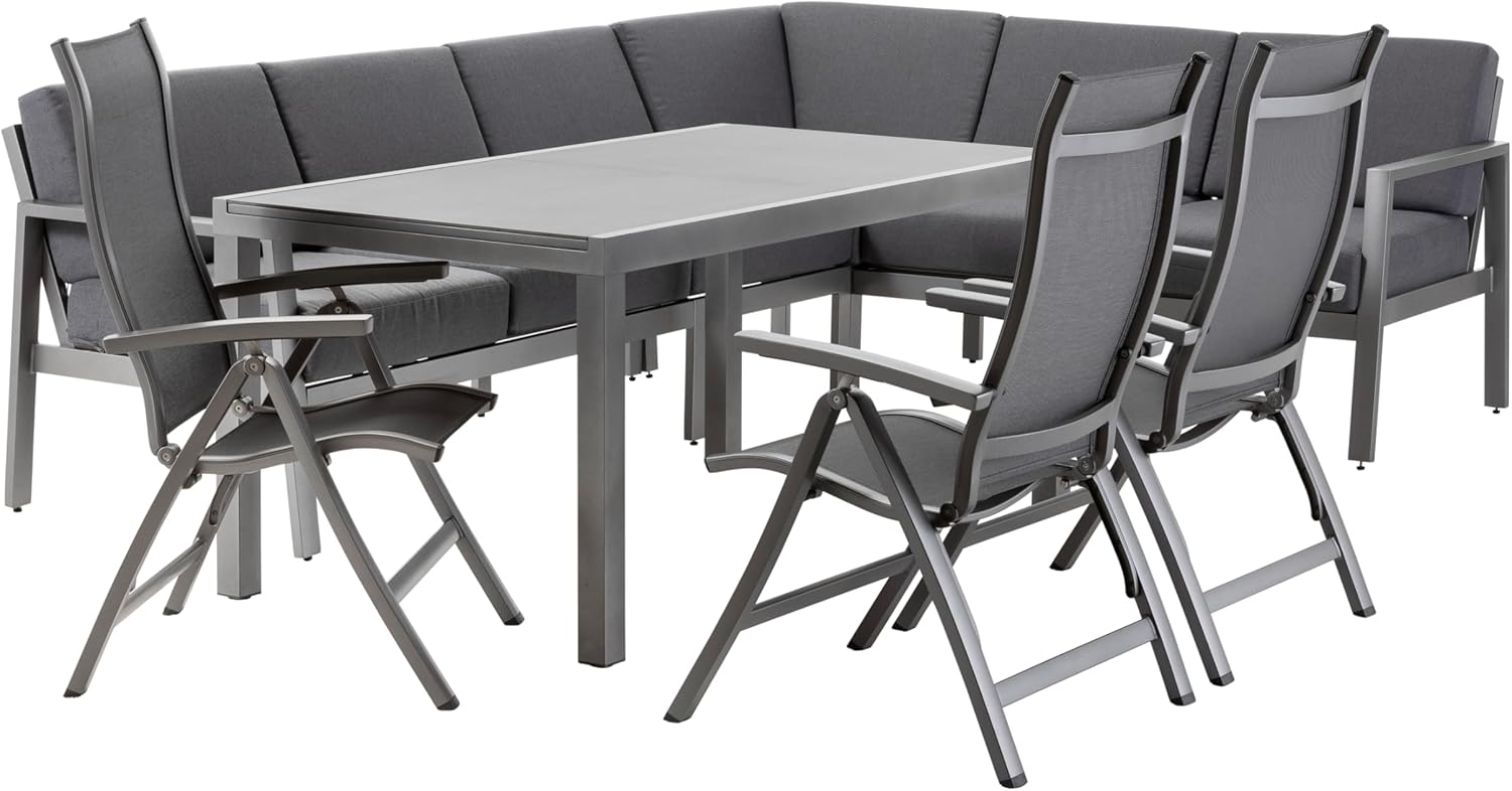 Dehner Garten-Lounge Chicago, variabel gestaltbare Ecklounge, 5 Sitzplätze, inkl. Polster, Sitzhöhe 45 cm, Aluminium/Polyester, grau