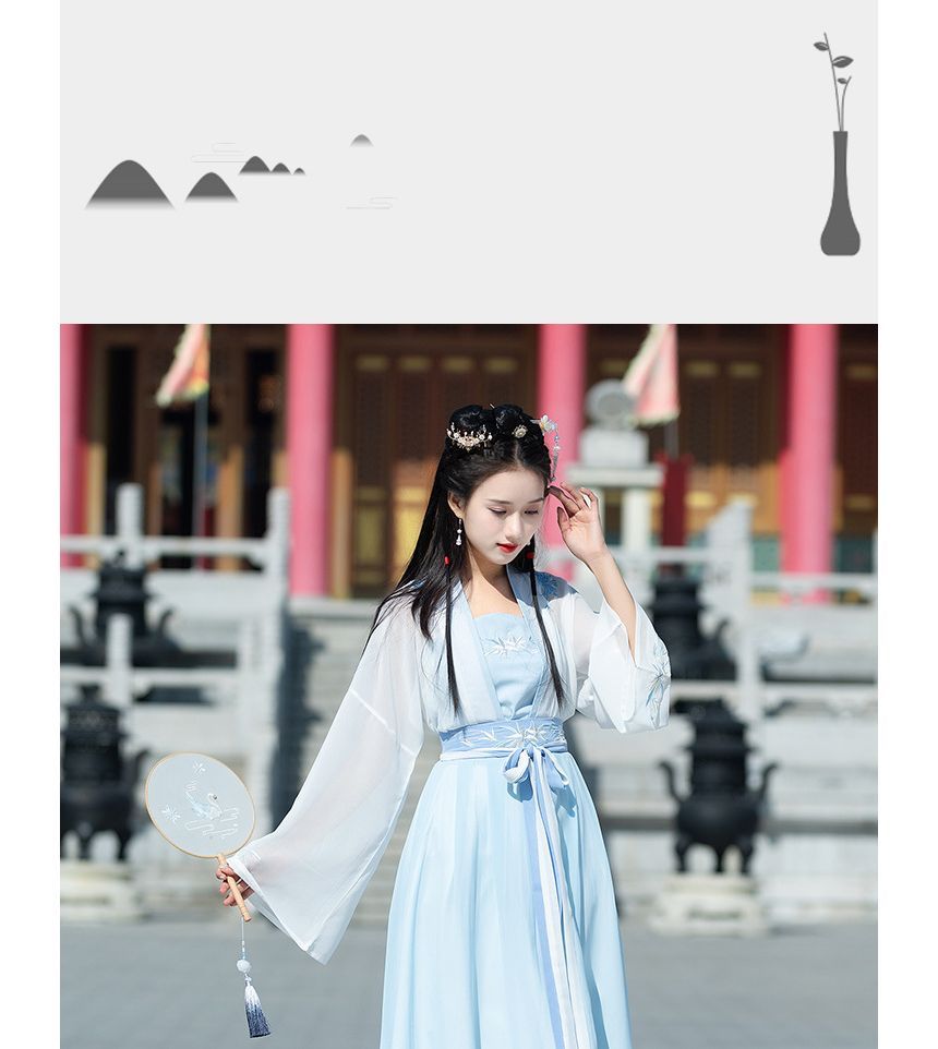 Girls Supply - Hanfu-kostuumset met geborduurde bloemen