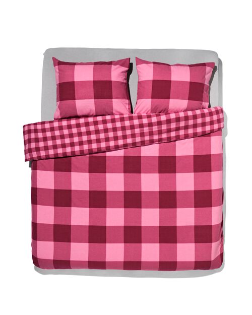 housse de couette flanelle 240 x 200/220 carreaux rose rouge