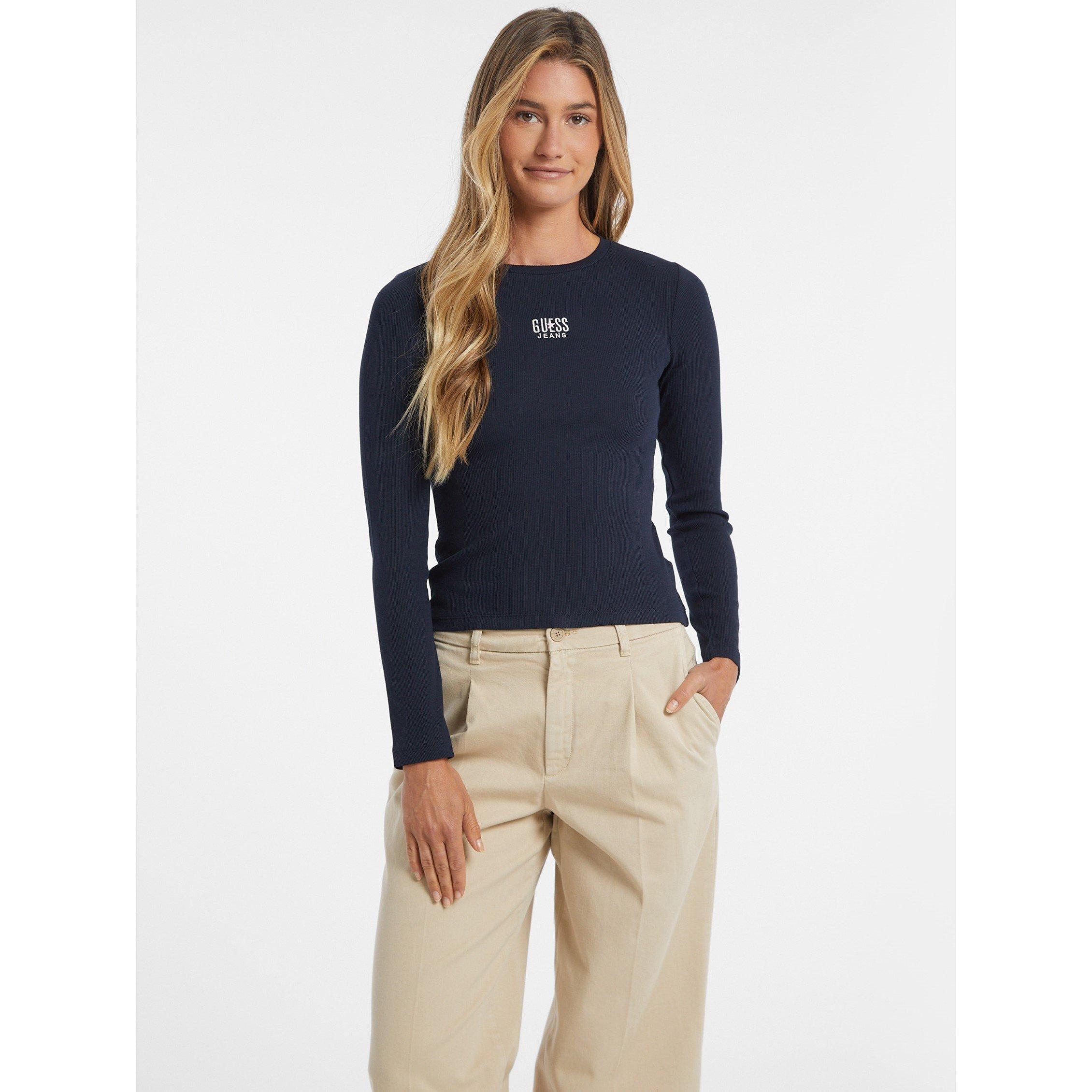 Guess Long Sleeve Embroidered Logo T Shirt