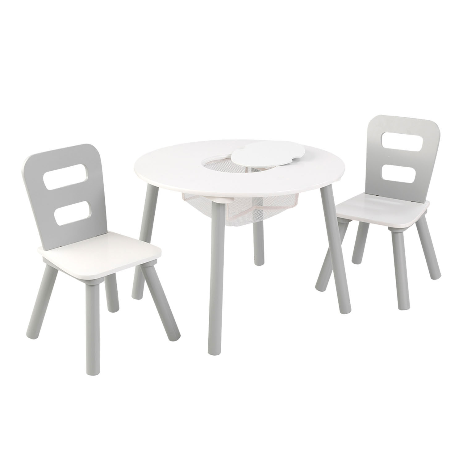 KidKraft Houten Opbergtafel Rond met 2 Stoelen Grijs/Wit