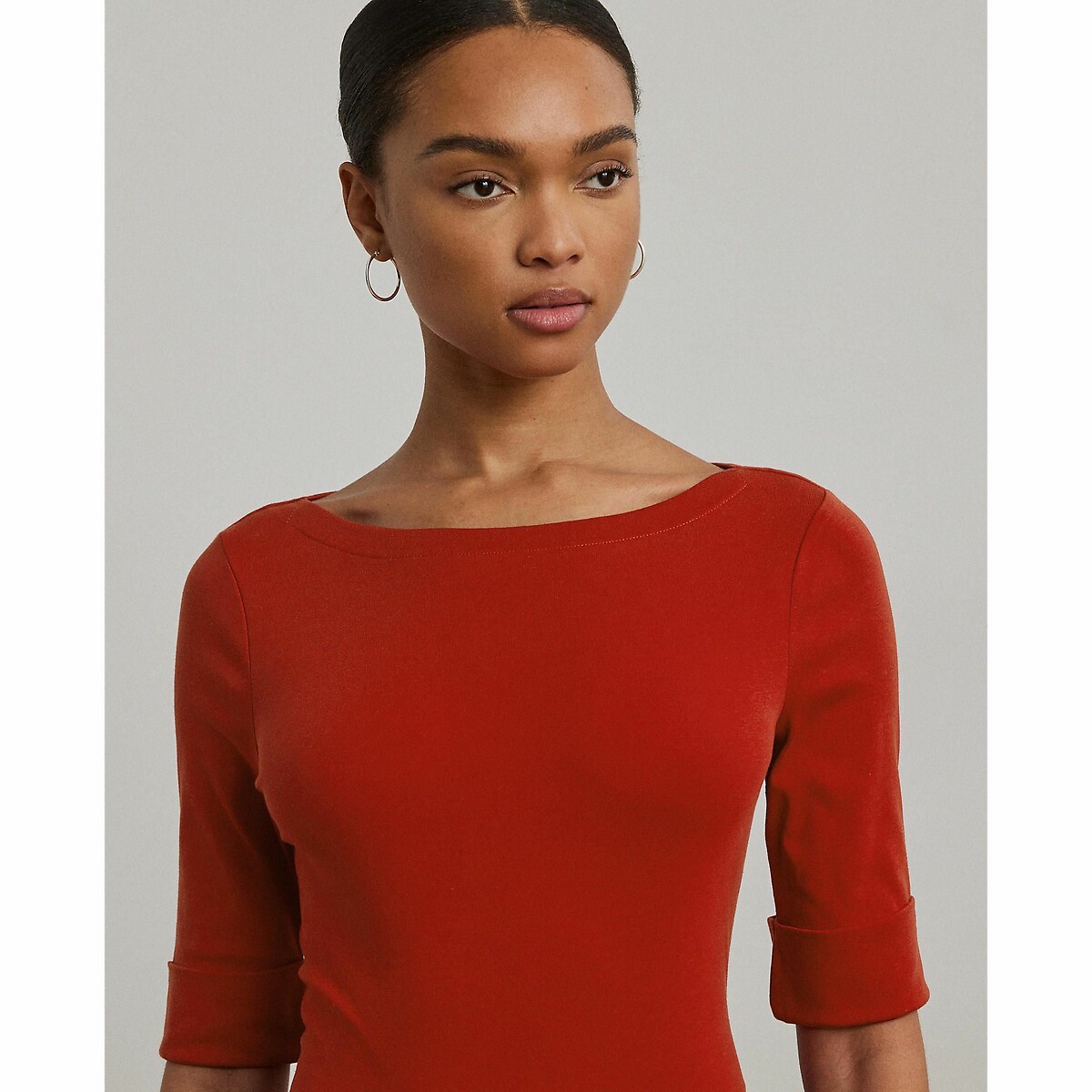 LAUREN RALPH LAUREN<br>Camiseta com decote canoa e mangas curtas
