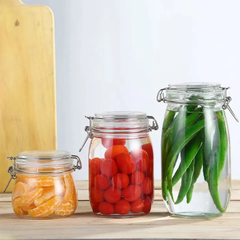 (500ml) Vorrats Einmach Glas Luftdichtes Einkochglas Aufbewahrungs Behälter inkl. Drahtbügel Deckel - Transparent