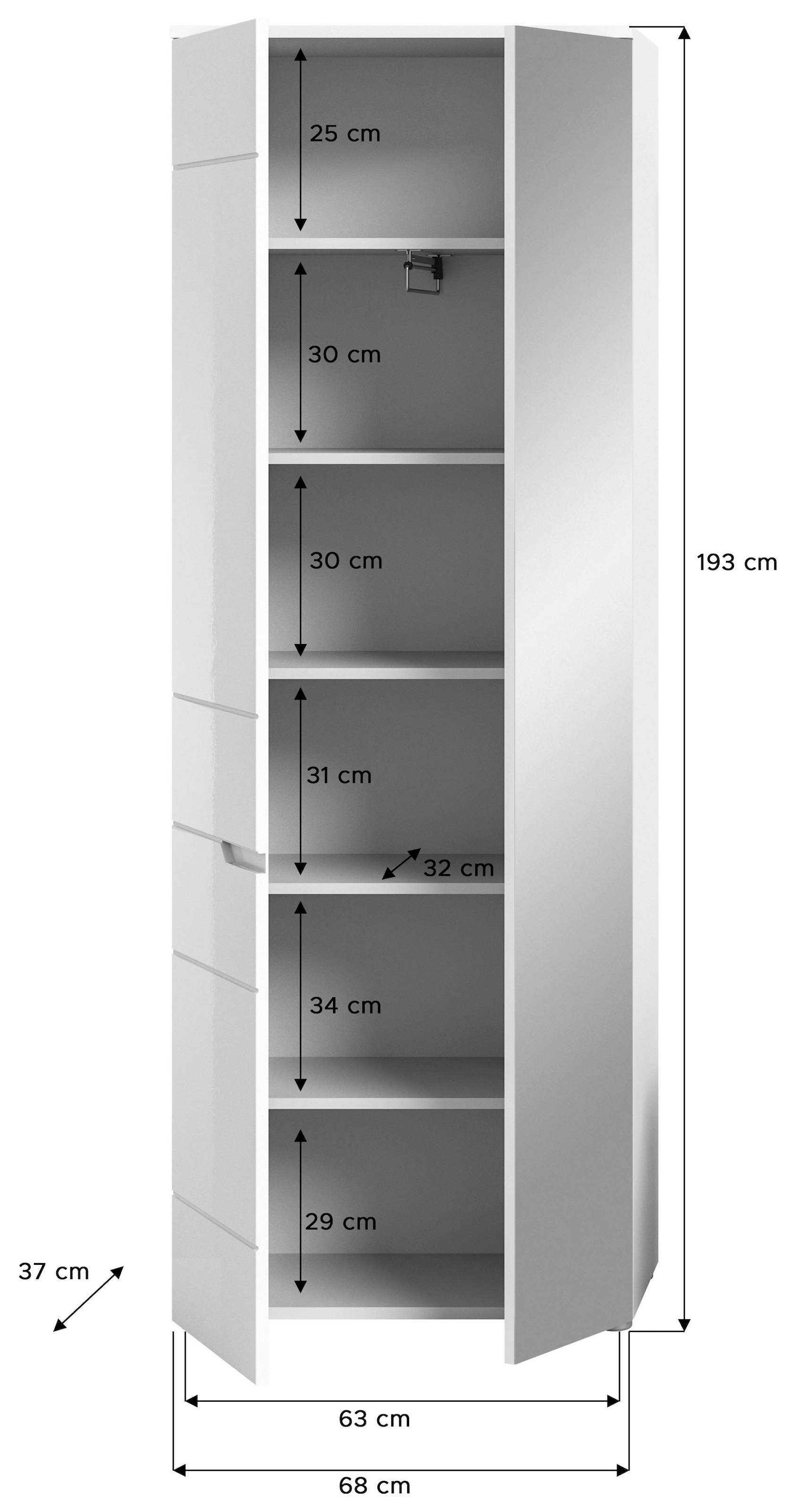 INOSIGN Garderobenschrank »CAPRI, Höhe 193cm, 2 Türen, Tür mit eingefasster Griffmulde,« Mehrzweckschrank, Universalschrank, Dielenschrank, Flurschrank
