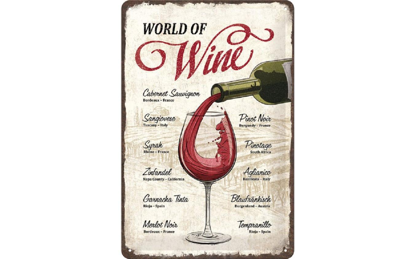 Schild World of Wine 20 x 30 cm, MetallBlechschild im Retro Design