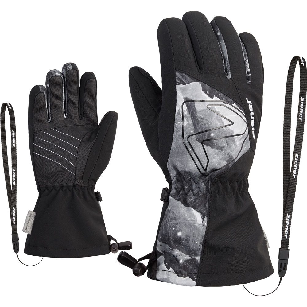 Ziener Laval AS®AW Handschuhe Kinder black grey mountain print
