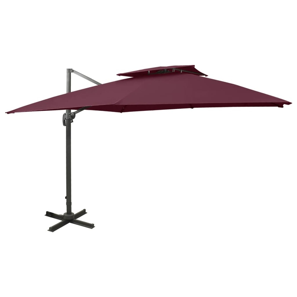 Parasol déporté à double toit 300 x 300 cm rouge bordeaux