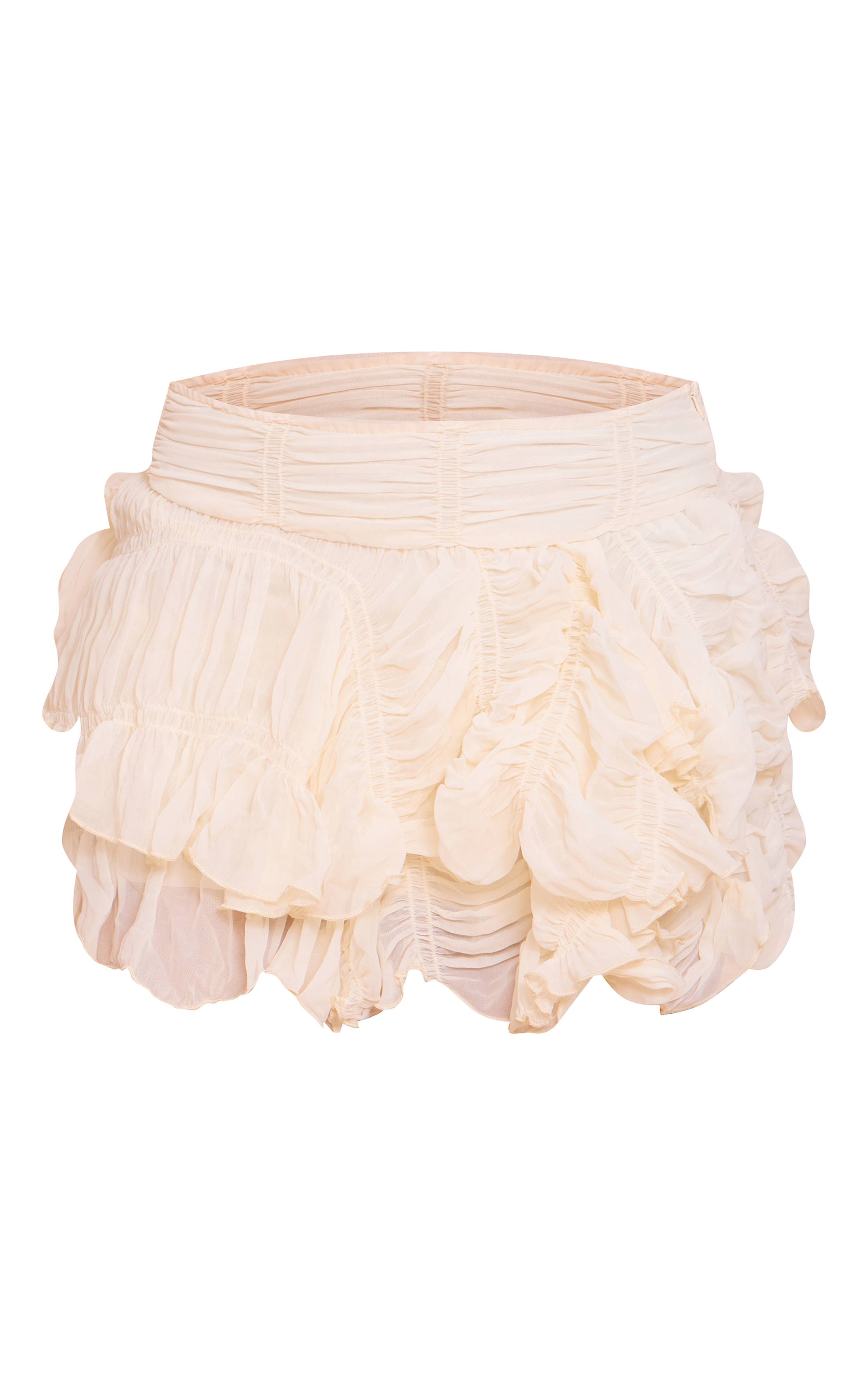 Crème Mini-jupe Taille Basse Froncée À Texture