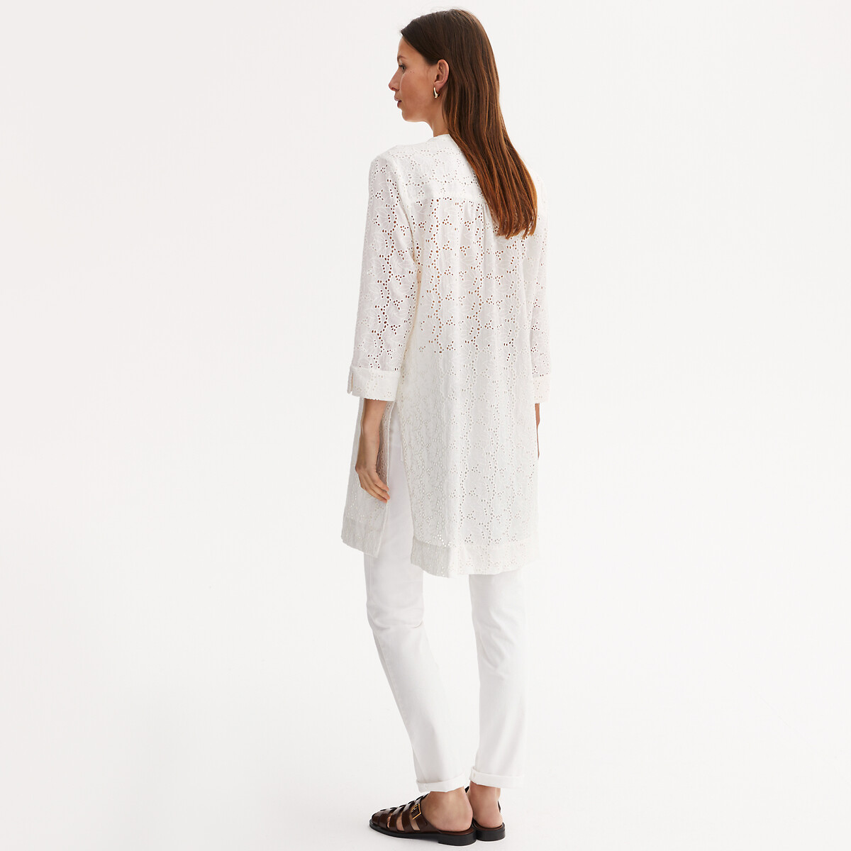 ANNE WEYBURN<br>Túnica bordada com gola tunisiana e mangas 3/4