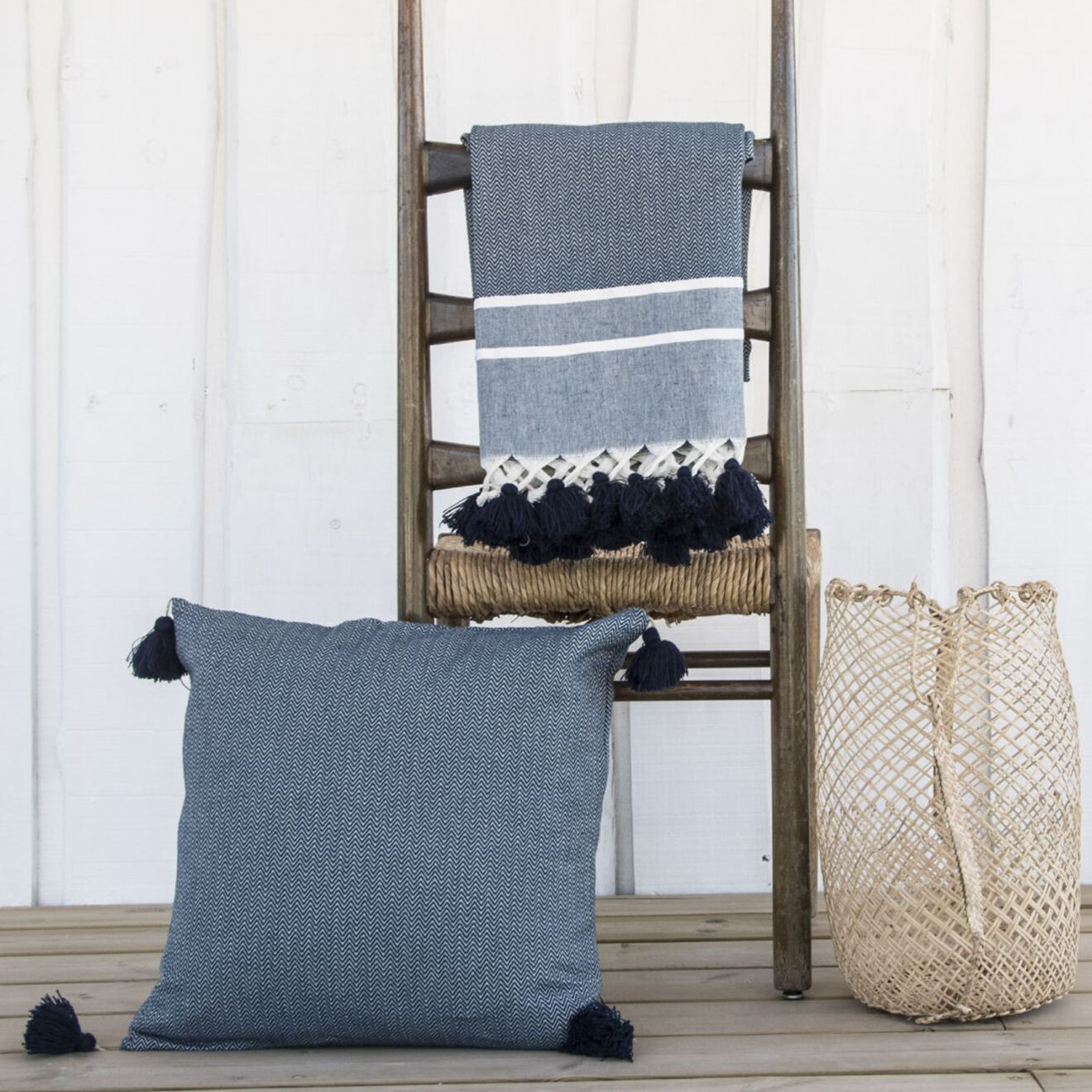 Febronie Plaid Stockholm Chevron Pompon Losange pétrole