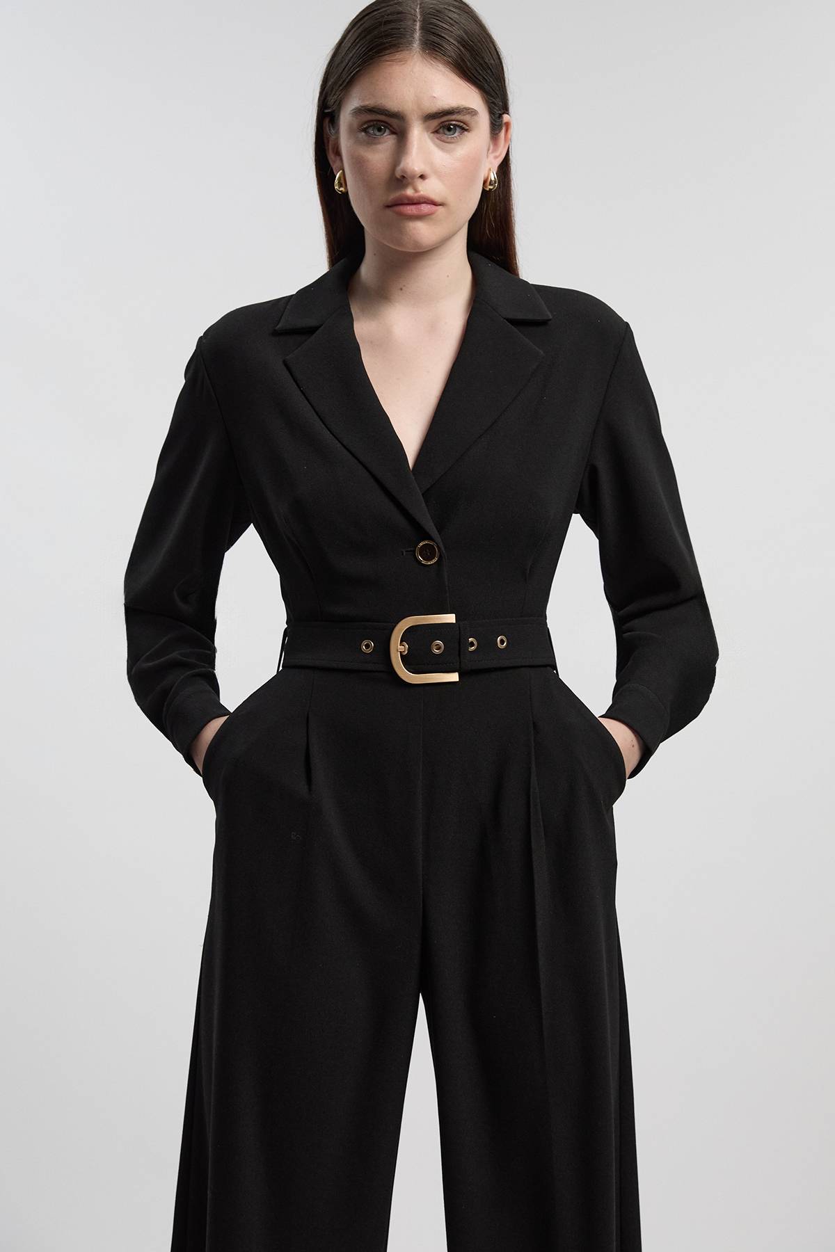 KarenMillen Combinaison Petite en Crêpe Ajustée à Jambes Larges avec Ceinture