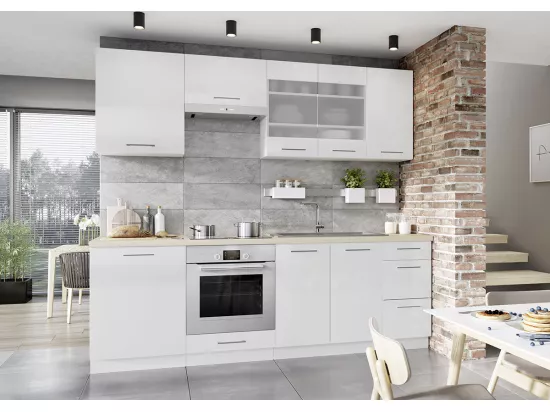 Cuisine complète Vera 8 éléments blanc brillant L 240 cm sans plan de travail