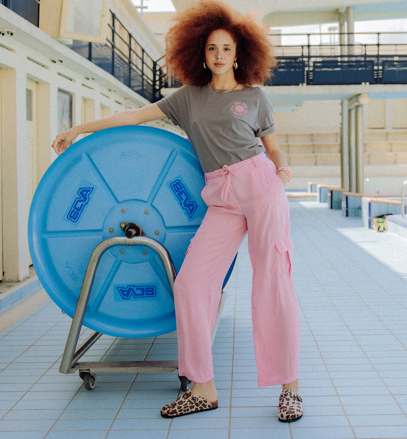 Pantalon cargo en satin Femme - Rose
