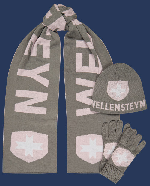 Knit Hat Scarf Glove Classicstrick, Grey/Rose
