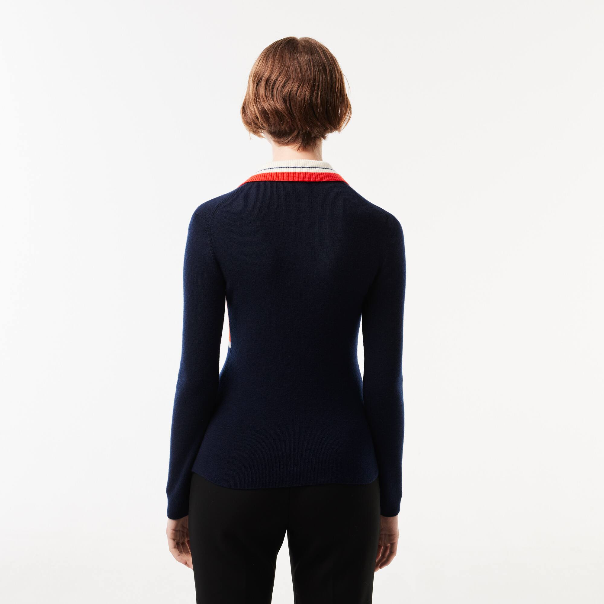 Pullover mit Kontrast-Polokragen, in Frankreich gefertigt Pullover - Blau - Lacoste - Damen