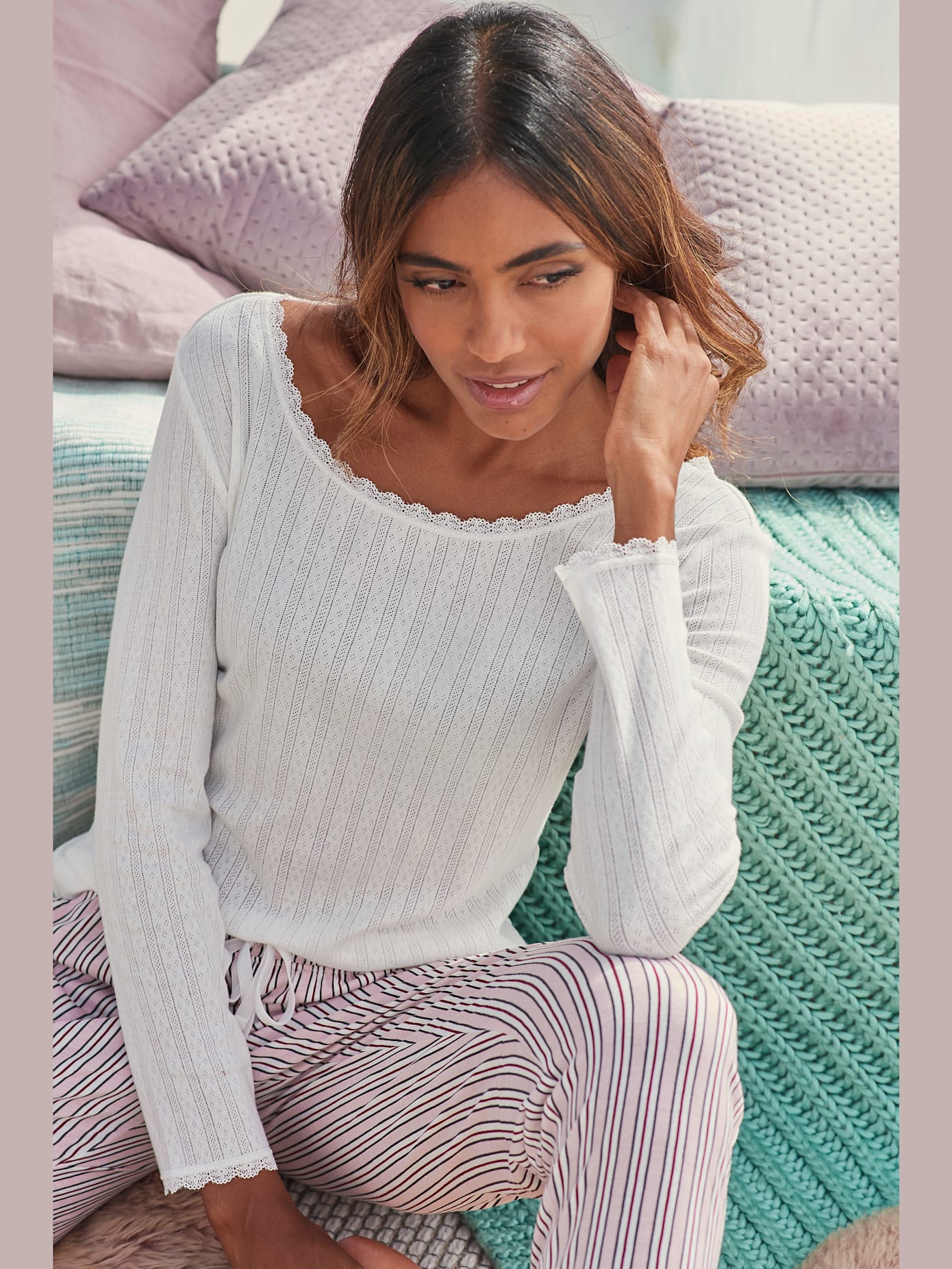 Haut de pyjama t-shirt de nuit fantaisie en tricot ajouré