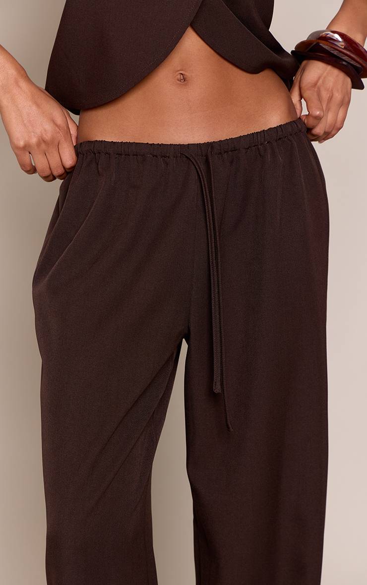 Chocolat Pantalon Large À Taille Élastiquée Avec Cordon De Serrage Coordonné