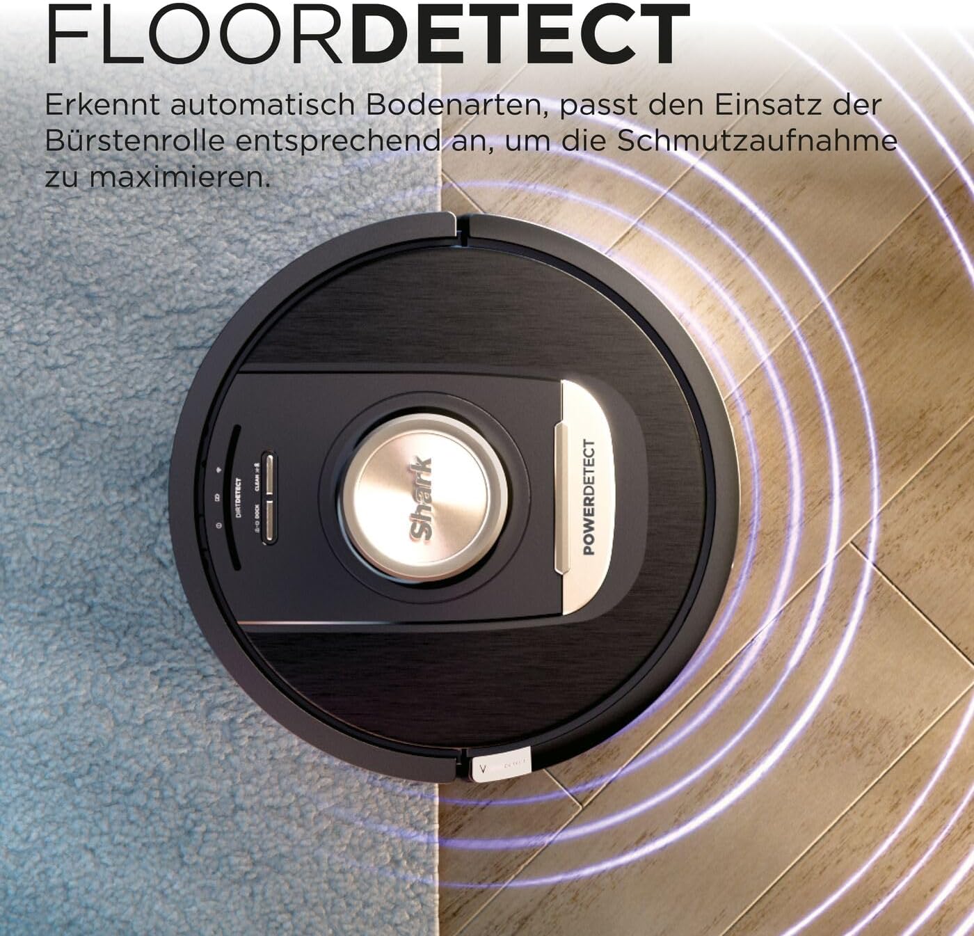 Shark PowerDetect Saugroboter selbstleerend mit 3D- & LiDAR-Navigation, Anti-Allergen- & Anti-Geruch-Basis, NeverStuck-Hindernisumgehung, für Teppiche, Hartböden & Tierhaare, WiFi/App, Schwarz