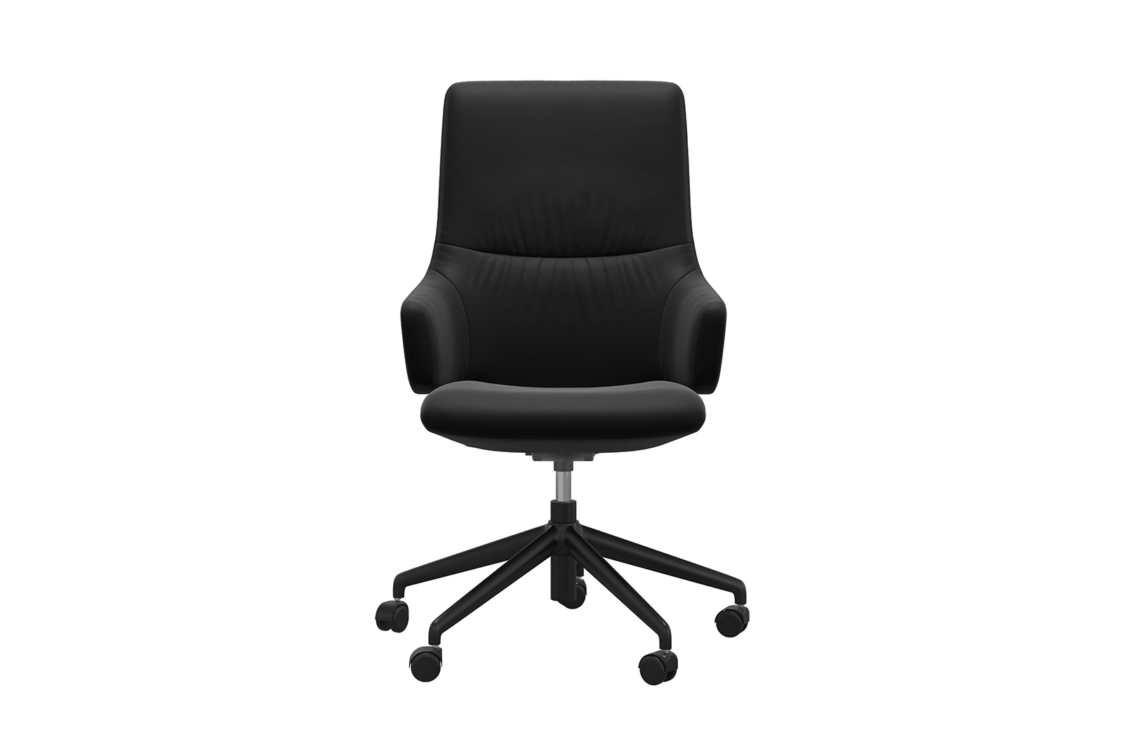 Mint kontorstol Høy stol i hud Paloma Black med arm og matt sort understell