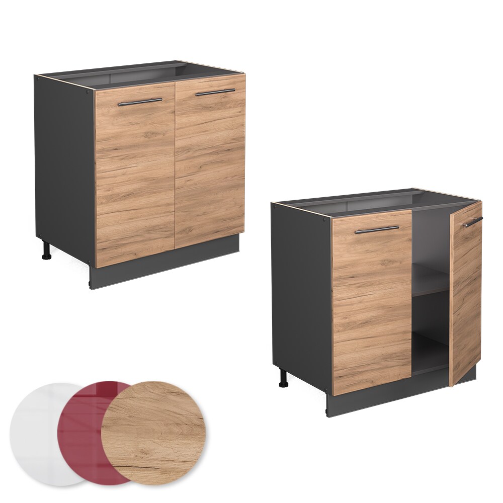 Vicco Unterschrank Küchenschrank Küchenmöbel Fame-Line Anthrazit Eiche modern 80 cm Küche Einbauküche Drehtür Einlegeboden Blende Küchenzeile
