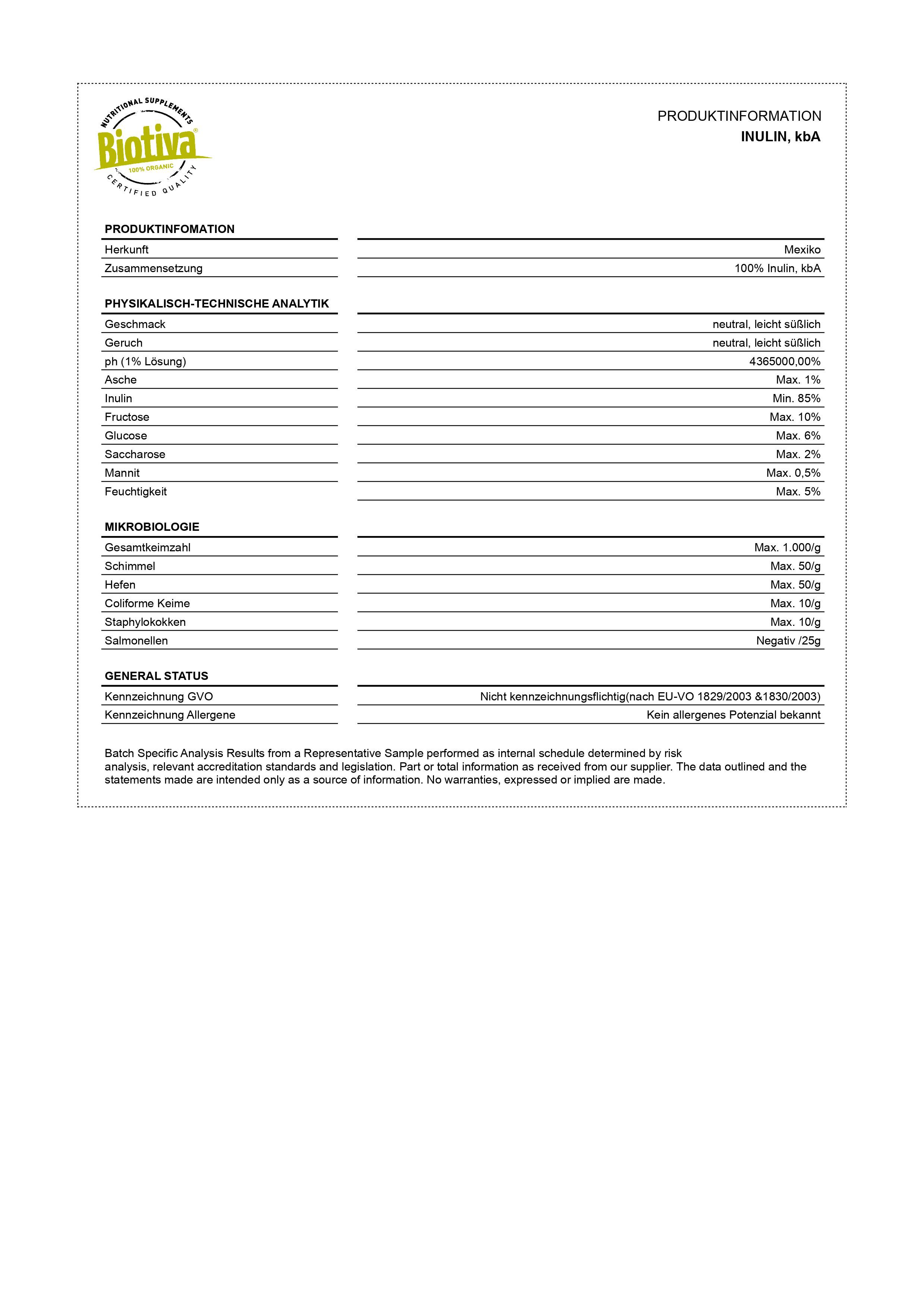 Biotiva Inulin Pulver Bio
