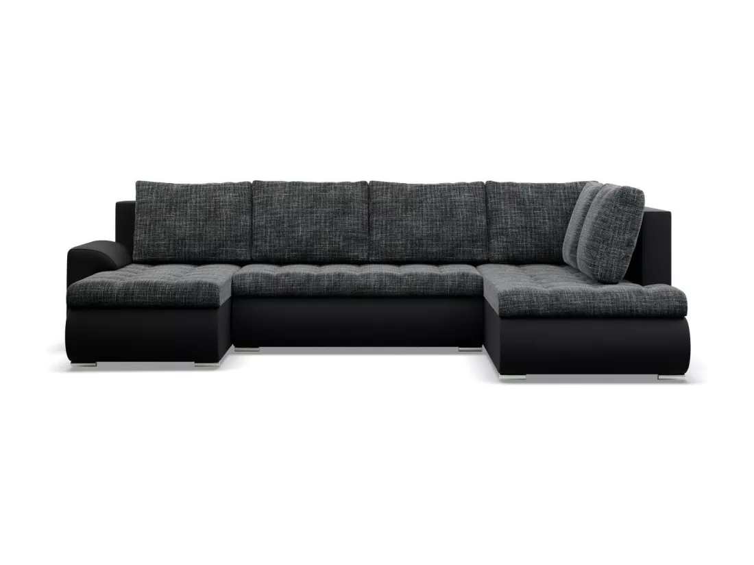 Canapé d'angle en U avec fonction sommeil, Ottoman, Noir + Noir