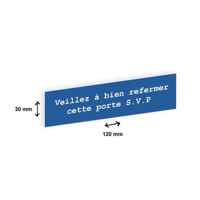 Plaque boîte à lettres personnalisée avec votre texte - 120 x 30 mm - bleue - adhésivée prête à poser