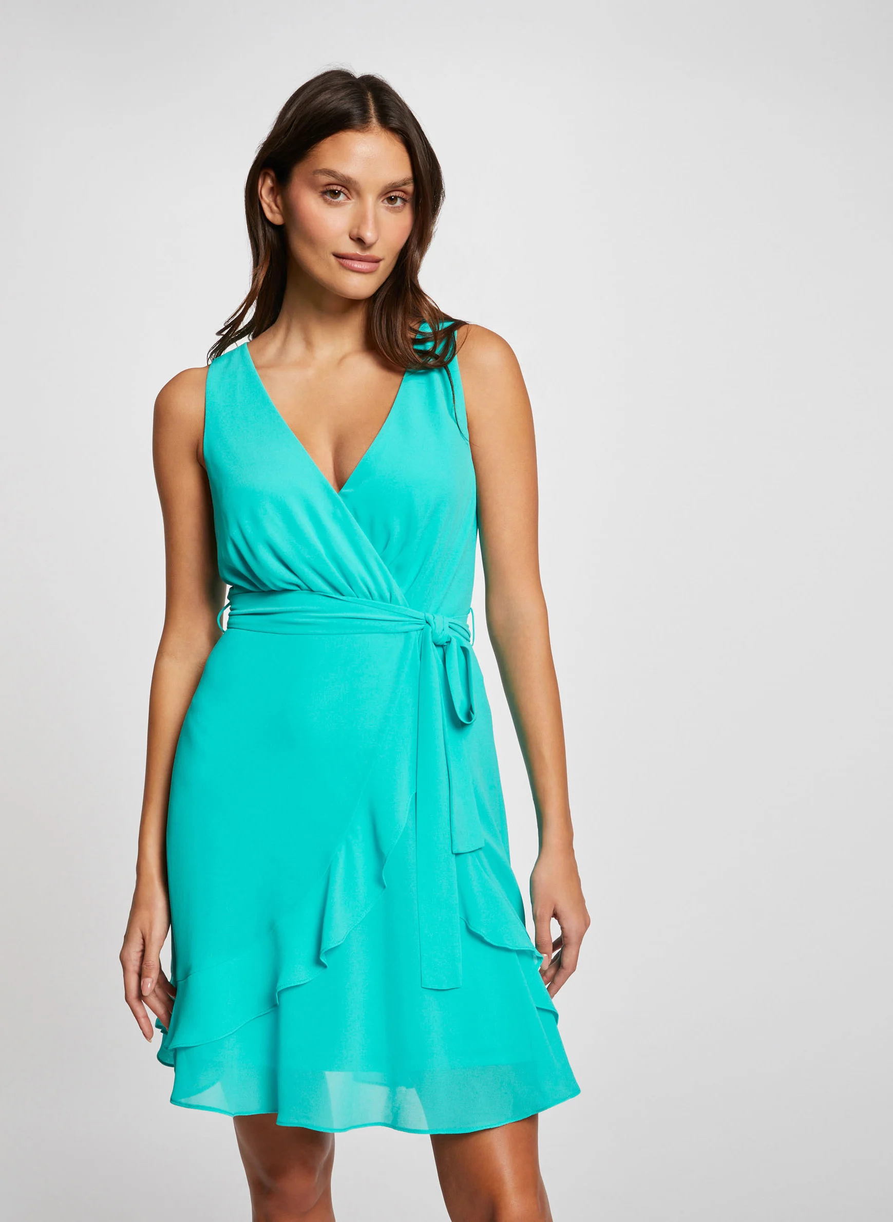 ROSVAL - Robe courte droite col V| Bleu
