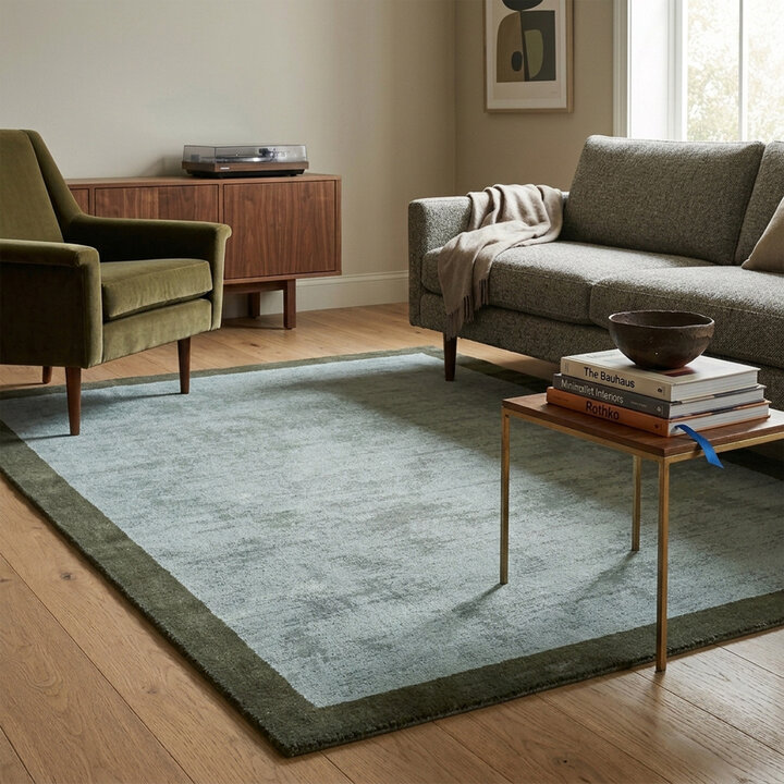 Laagpolig vloerkleed - Lucien Border Groen | Mid-century modern